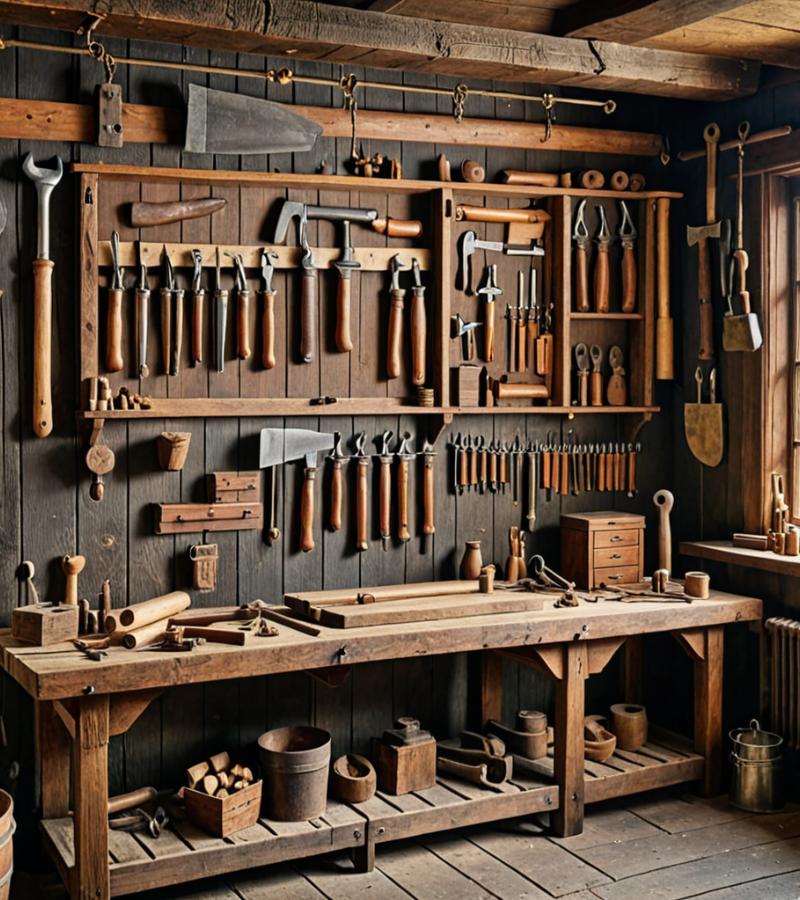 Historic workshop with restoration tools
